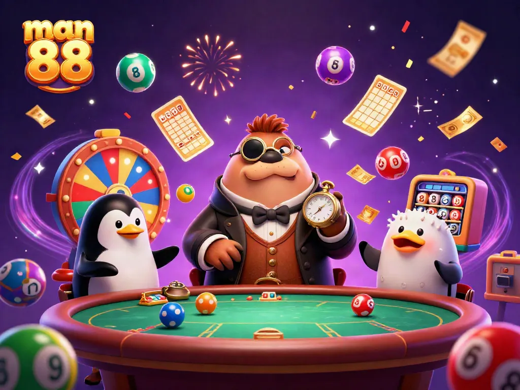 Interact with man 88 at a vibrant underwater poker game among lively animated characters.