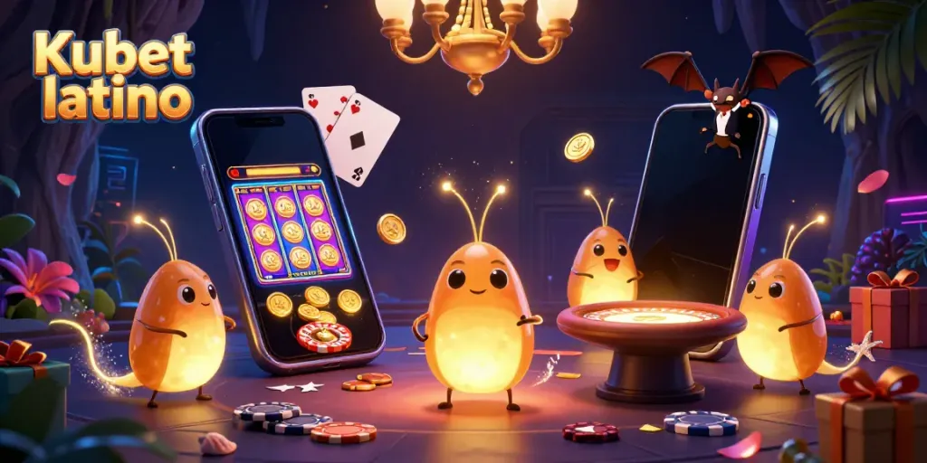 Engage with Kubet latino's vibrant 3D casino scene, showcasing glowworms and a bat dealer.