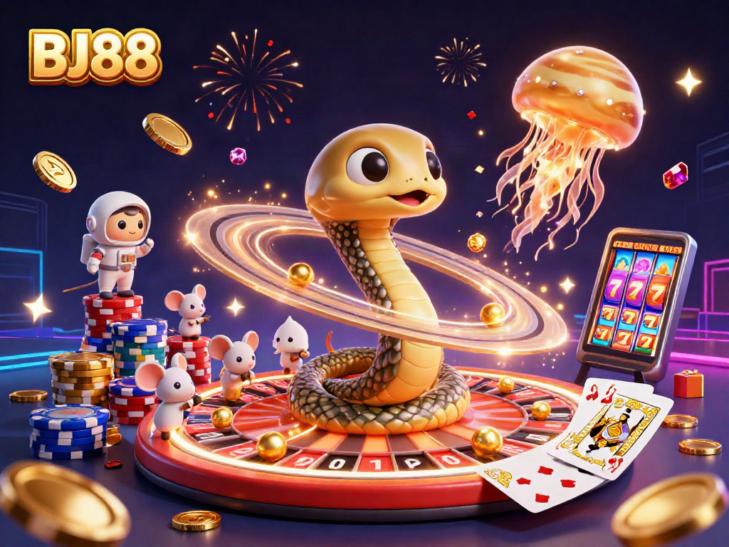 Engage with BJ88's exciting cosmic casino scene featuring dynamic betting with advanced visuals and vibrant action.