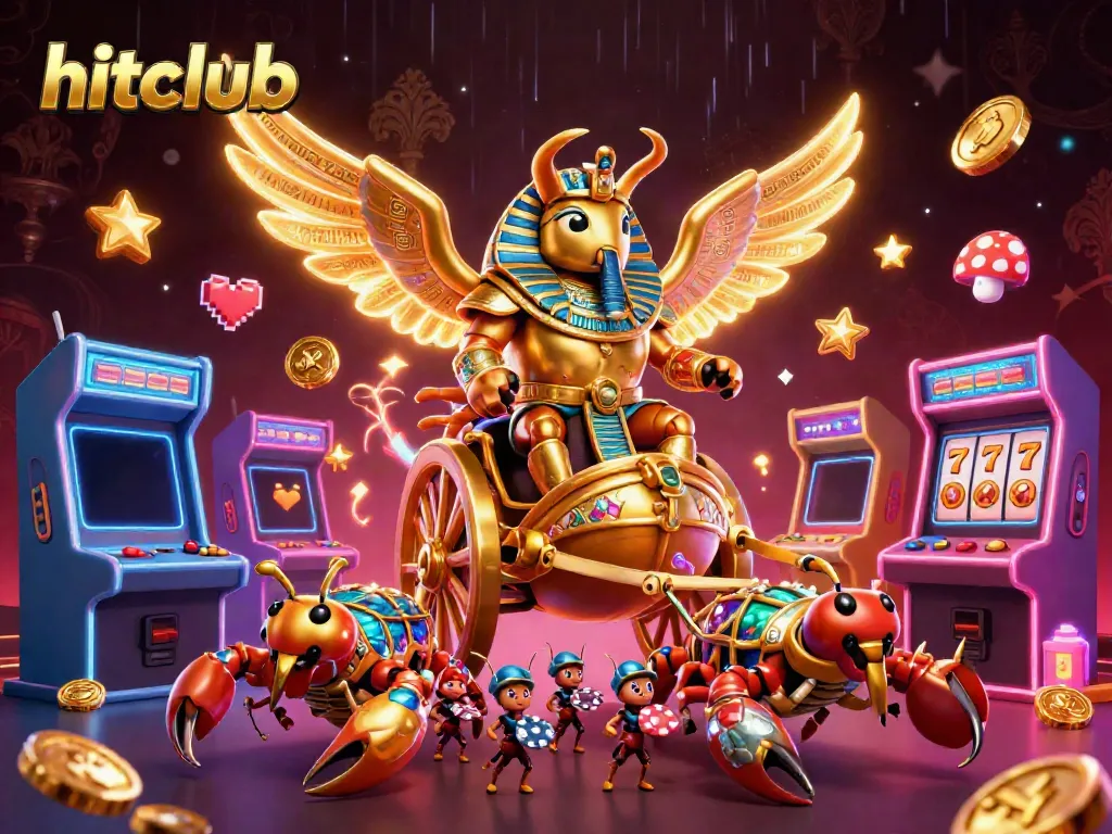 Experience the thrill of hitclub with an animated cartoon scene of games, chips, and vibrant casino elements.