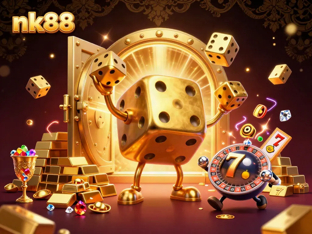 Engage with nk88's thrilling games in a vibrant 3D casino environment, showcasing exciting jackpot features.