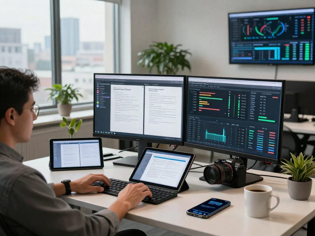Professional analyzing document fraud detection data in a modern office.
