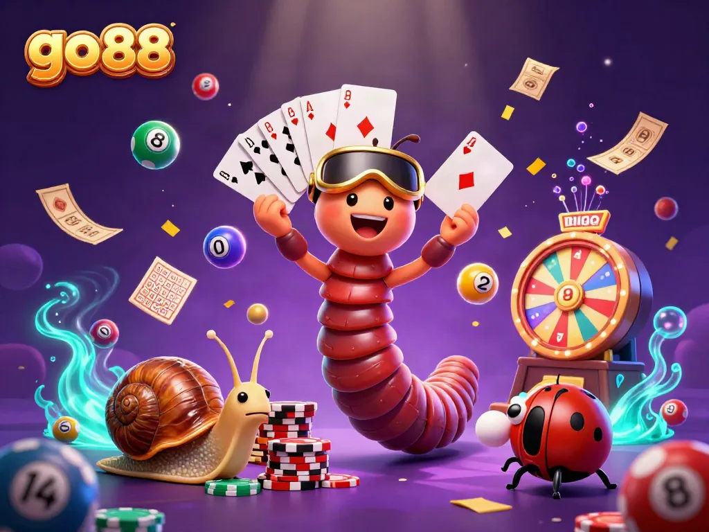 Experience the excitement of go 88 with a colorful 3D casino scene featuring dynamic gambling elements.