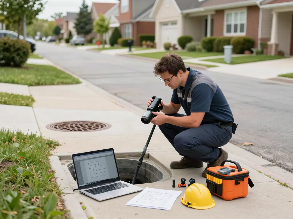 CCTV Drainage Survey London with a professional engineer inspecting drains using advanced technology at a residential property.