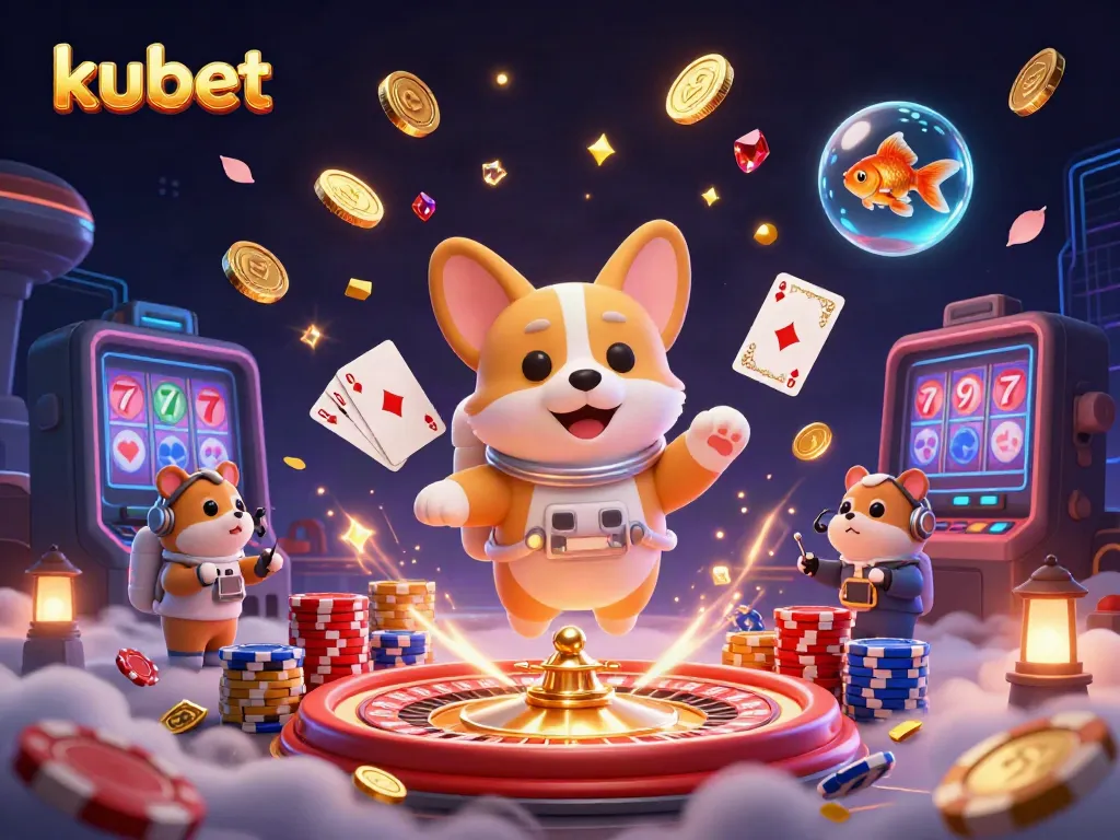 Experience thrilling gaming at kubet with entertaining characters in a space casino scene.