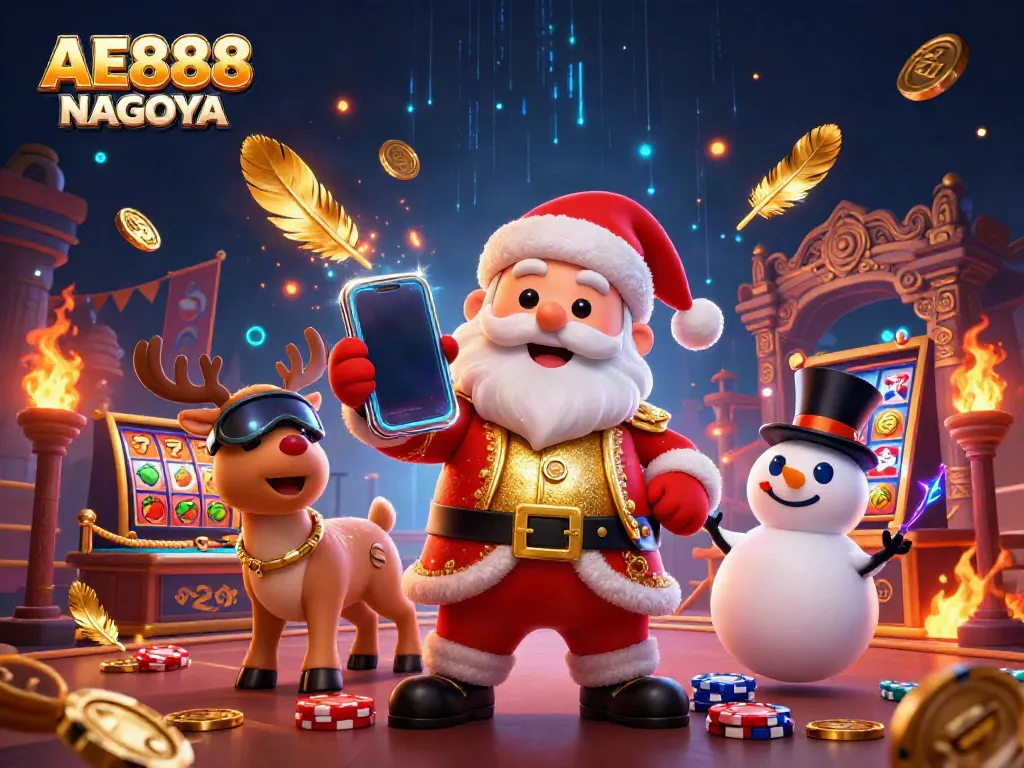 Experience the thrill of AE888 NAGOYA with Santa and friends in a vibrant casino scene.