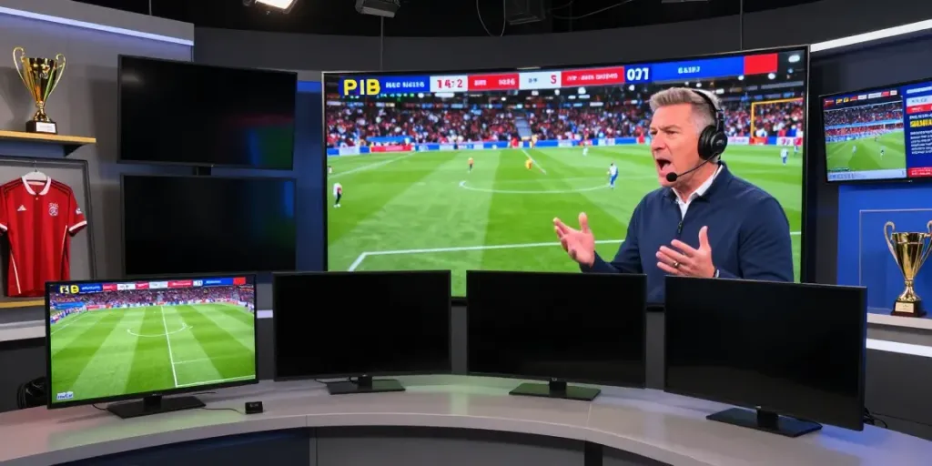 Thapcamtv energetic sports broadcasting studio during a live soccer match