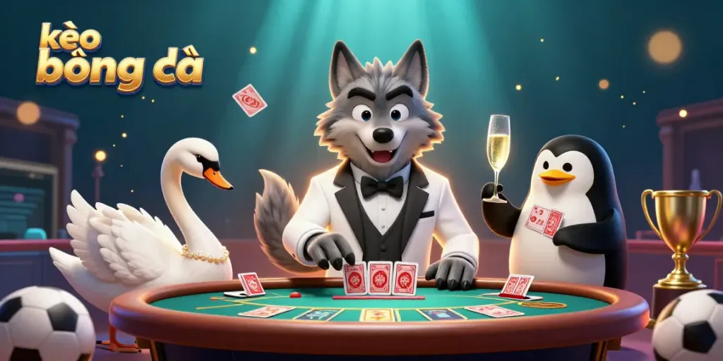 Engaging visual of kèo bóng đá with animated characters betting at a lively sports scene full of dynamic gambling elements.