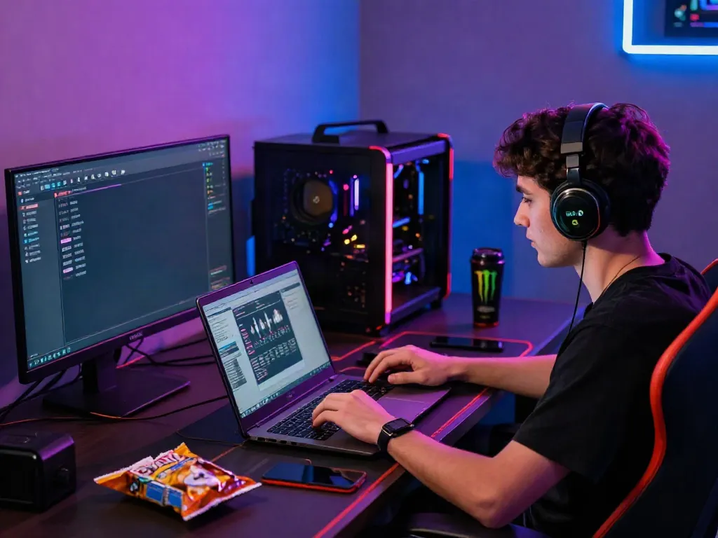 Online gaming enthusiast immersed in 9 bet experience with vibrant peripherals.