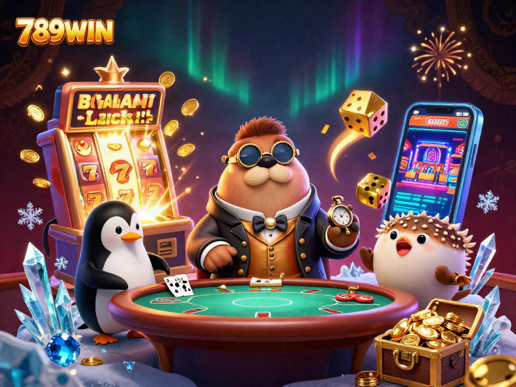Win big with 789WIN at an underwater poker game featuring cartoon characters and vibrant casino elements.