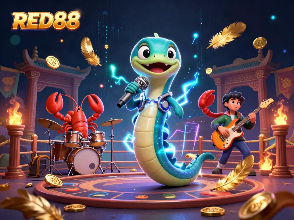 RED88 showcases an energetic underwater casino scene with a DJ electric eel and vibrant musical elements.