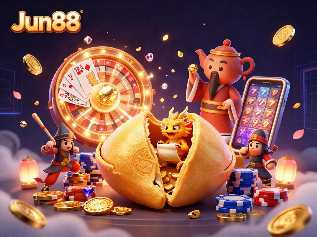 Engage with Jun88's vibrant casino experience featuring a mystical dragon and gold elements.