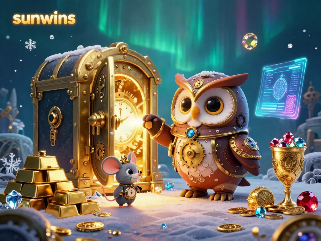 Experience thrilling gameplay with sunwins in this vibrant 3D casino scene filled with treasures and characters.
