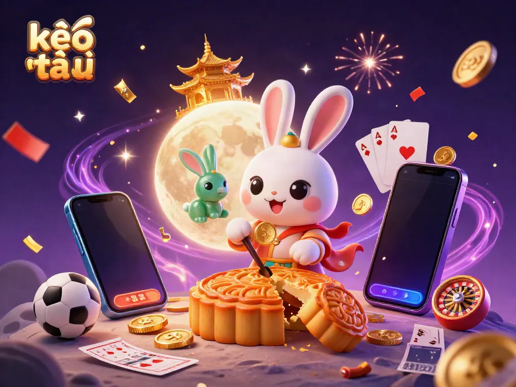 Engage with kèo nhà cái animations featuring a charming moon rabbit and sports betting elements adding excitement.