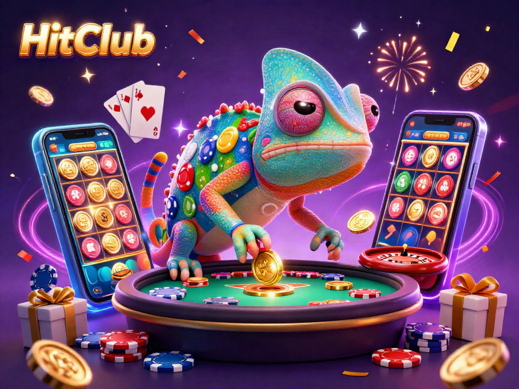 Engage in thrilling games at HitClub with vibrant 3D elements showcasing casino excitement!