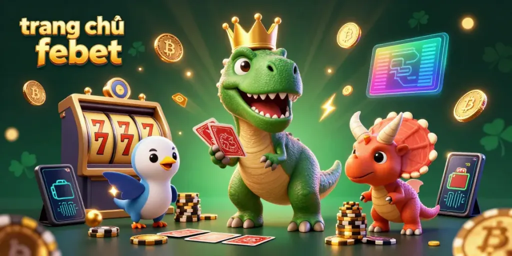 Interactive gaming scene featuring the brand "trang chủ febet" with animated characters, showcasing engaging casino elements.