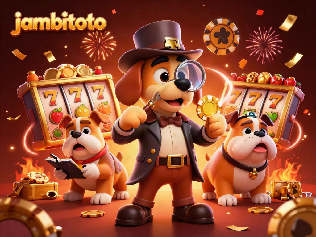 Get ready to play at jambitoto with a detective-themed casino scene featuring engaging slot elements.