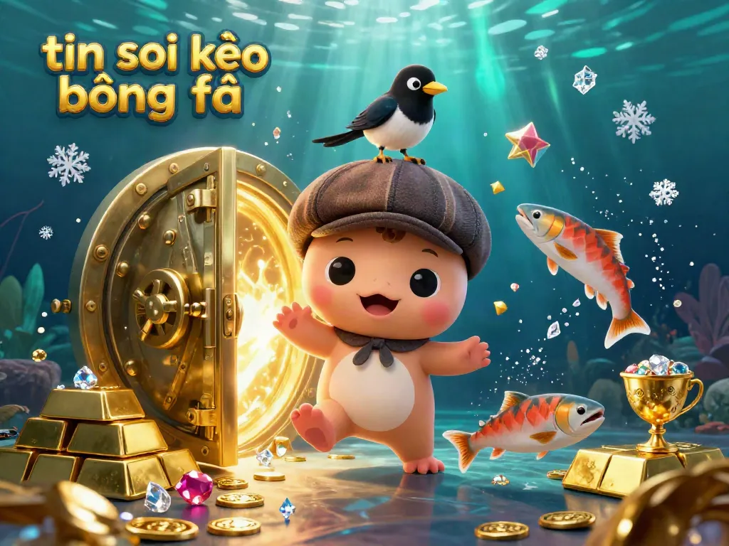 Bet on thrilling moments of tin soi kèo bóng đá with a playful Nessie illustration amidst treasures and salmon.
