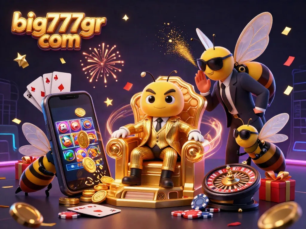 Spin and win with big777gr com in this vibrant 3D casino illustration.