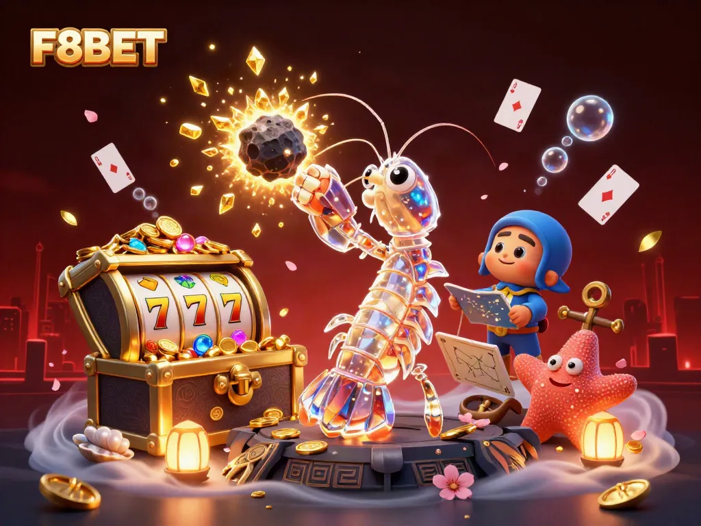 Experience thrilling gaming adventures with F8BET in a vibrant underwater casino scene filled with gold and excitement.