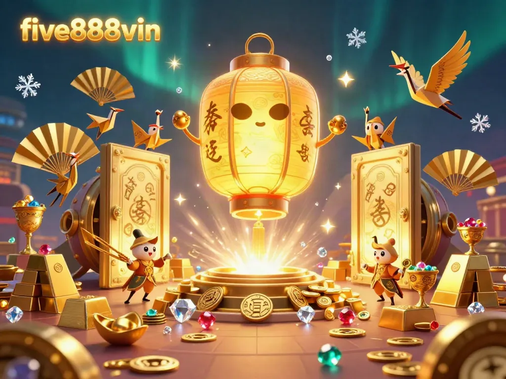 Experience thrilling gameplay at five888vin with vibrant casino elements and glowing treasures.