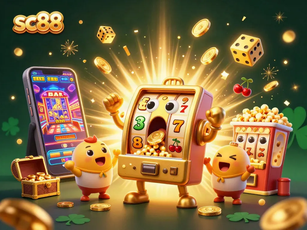 Experience sc88's thrilling jackpot with cartoon slot machines and festive casino elements!