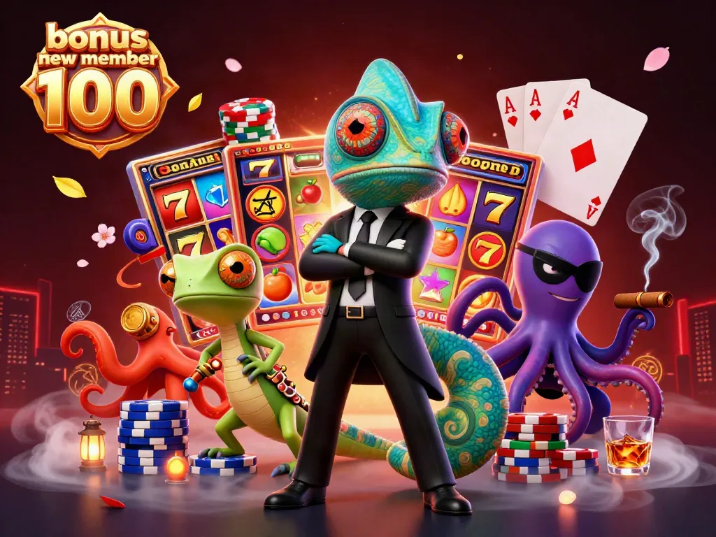 Experience the excitement of bonus new member 100 with vibrant slot gameplay featuring engaging characters and rich casino elements.