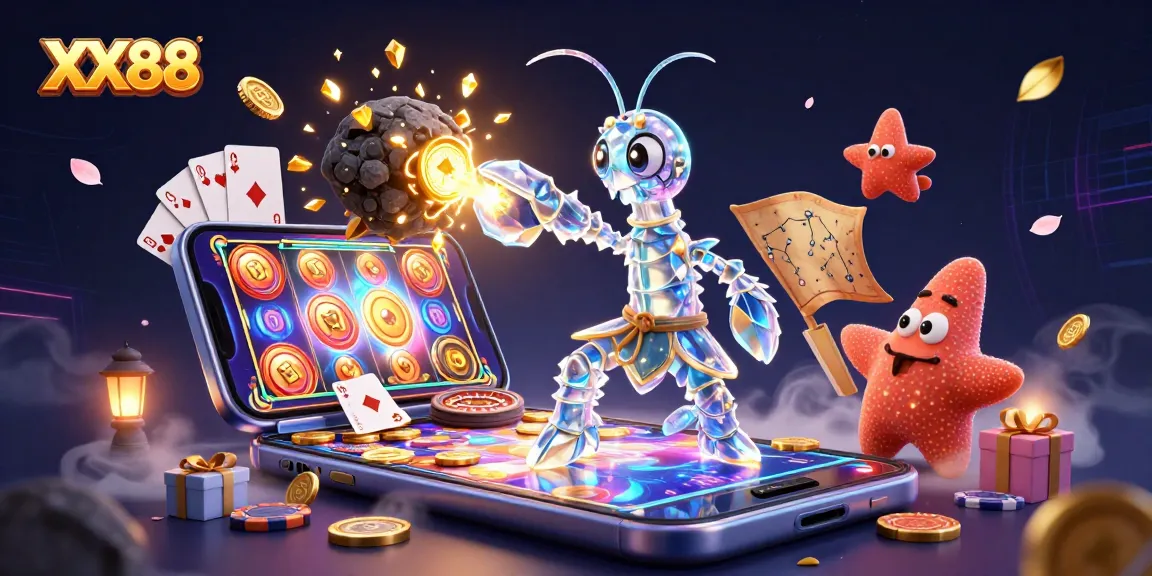 Experience the excitement of XX88 with a vibrant 3D casino scene featuring engaging characters and dynamic game elements.