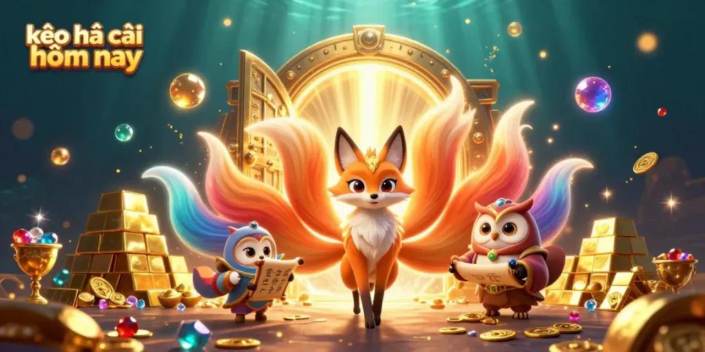 Enhance your betting experience with kèo nhà cái hôm nay as a glowing nine-tailed fox spirit illuminates the scene.
