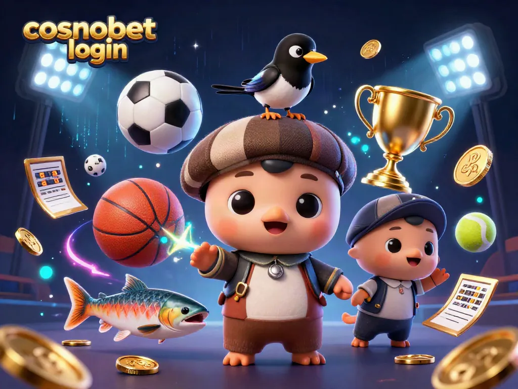 Bet on your favorite games with Cosmobet login, featuring a vibrant 3D casino-themed illustration.