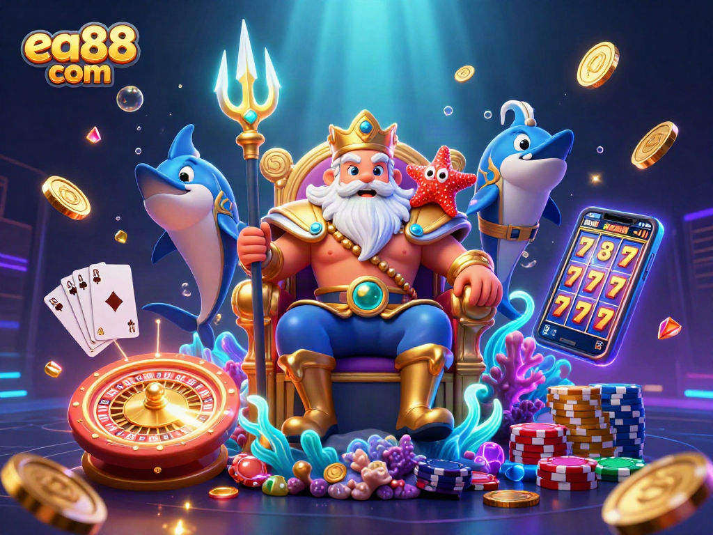 Experience thrill with ea88 com's immersive casino scene featuring Neptune and engaging game elements.