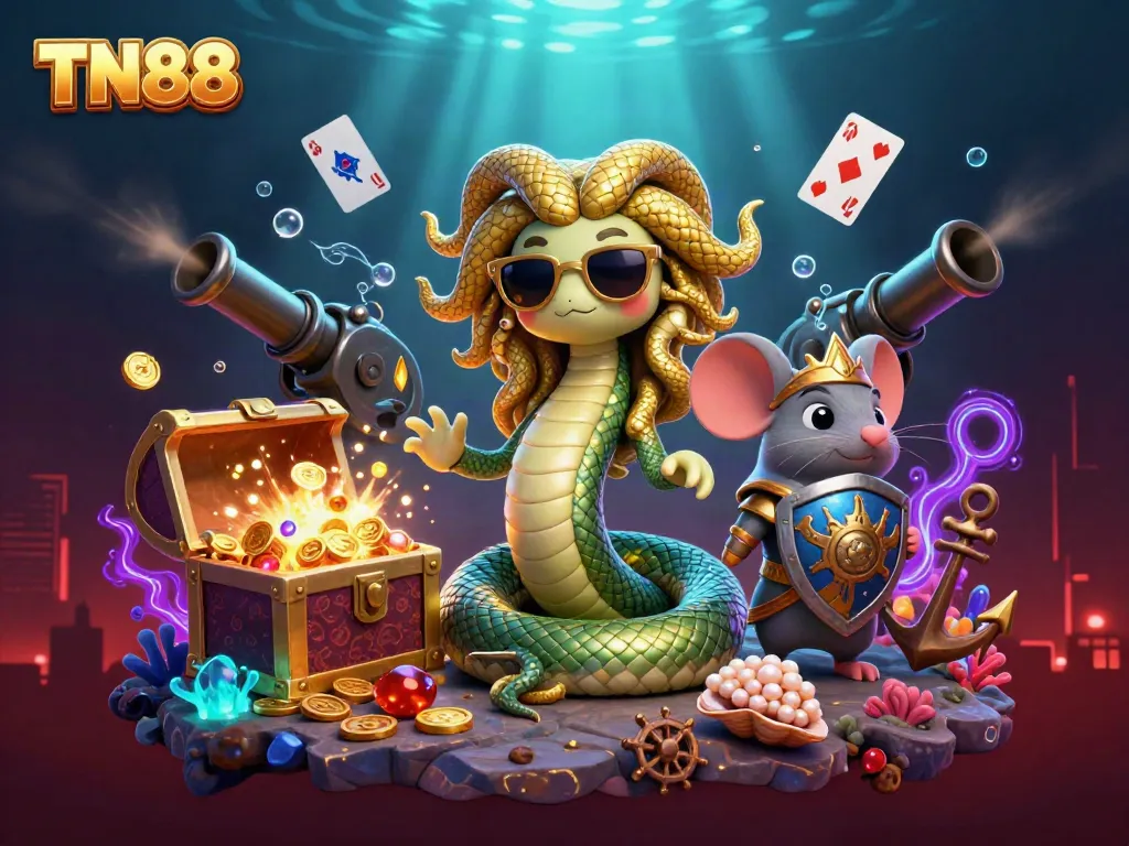 Engage in thrilling gameplay at TN88 with a vibrant 3D casino scene featuring Medusa.