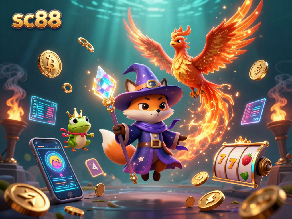 Experience the thrilling magic of sc88 with a wizard fox and phoenix in an exciting casino scene.