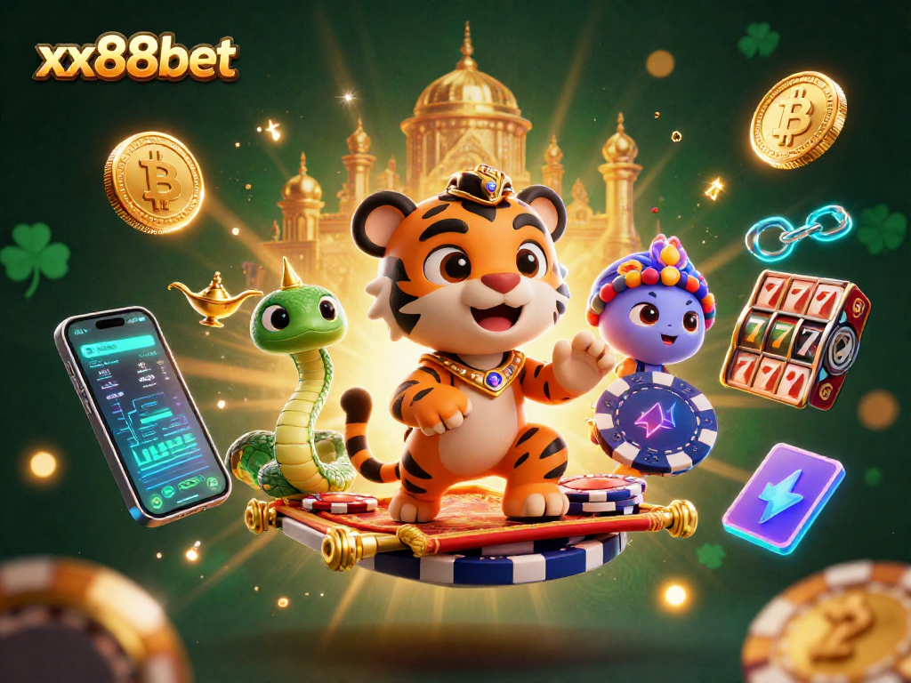 Play with exciting xx88bet features in a vibrant crypto casino illustration.