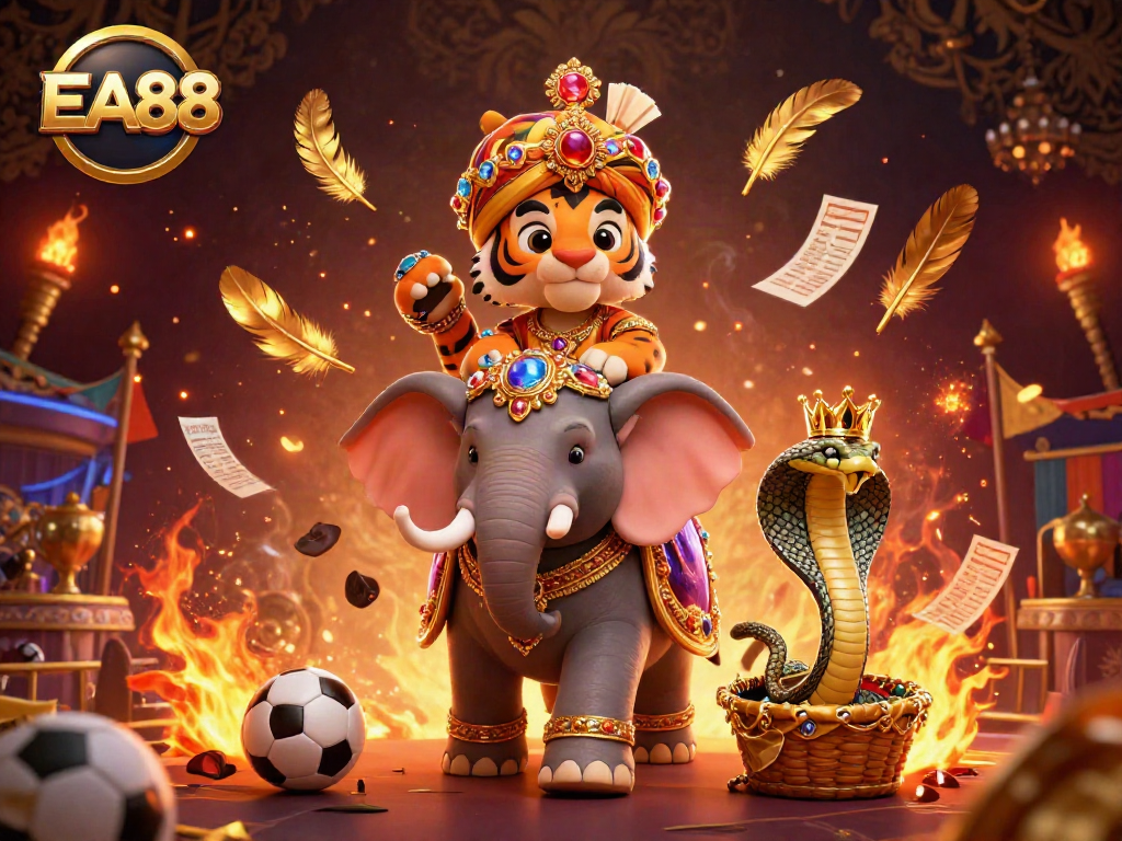 Join the action with EA88 as a maharaja rides an elephant surrounded by sports betting excitement.