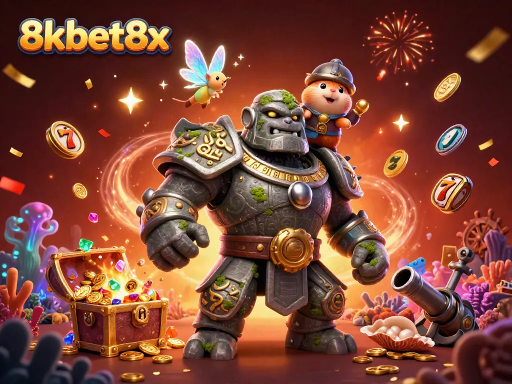 Experience exciting wins at 8xbet8x with vibrant gaming elements exploding around characters.