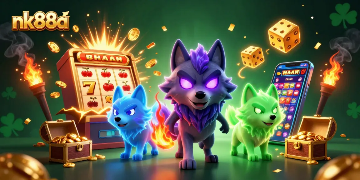 Engage with nk88a's vibrant casino adventure, featuring dynamic slot machines and ghostly wolves.