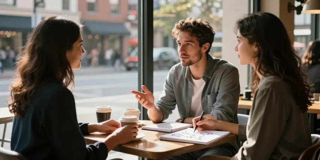 A man seeks to avoid the friendzone while chatting with a woman in a café.