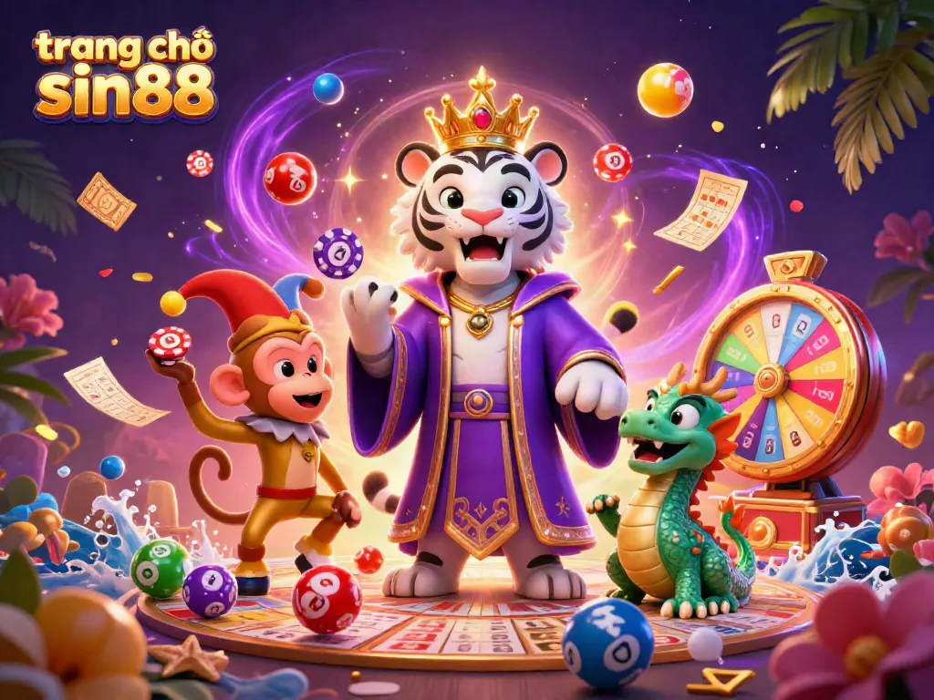 Experience excitement at trang chủ sin88 with vibrant 3D casino characters and game elements.