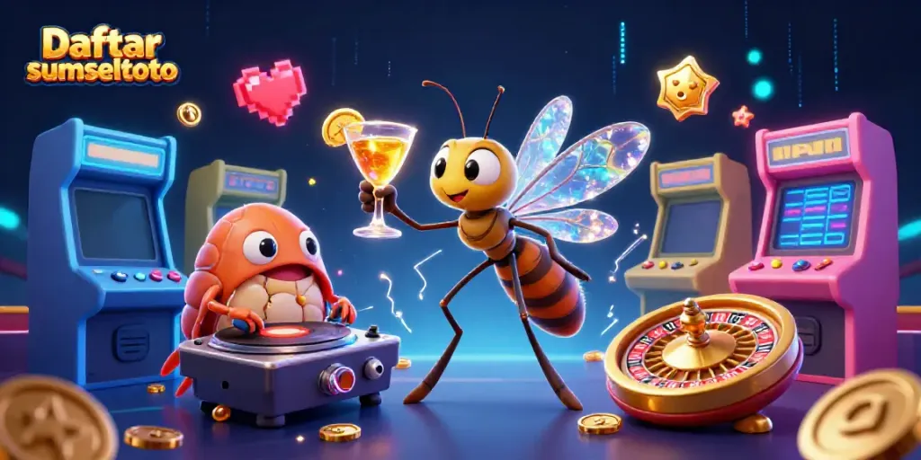 Spin the winning wheel with Daftar sumseltoto as a vibrant casino illustration featuring unique characters and gaming elements.