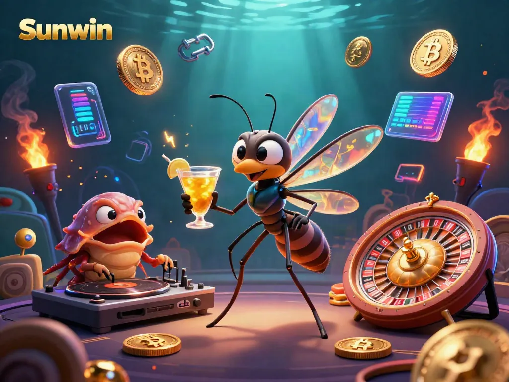 Experience the vibrant gaming world of Sunwin with lively characters and casino elements.