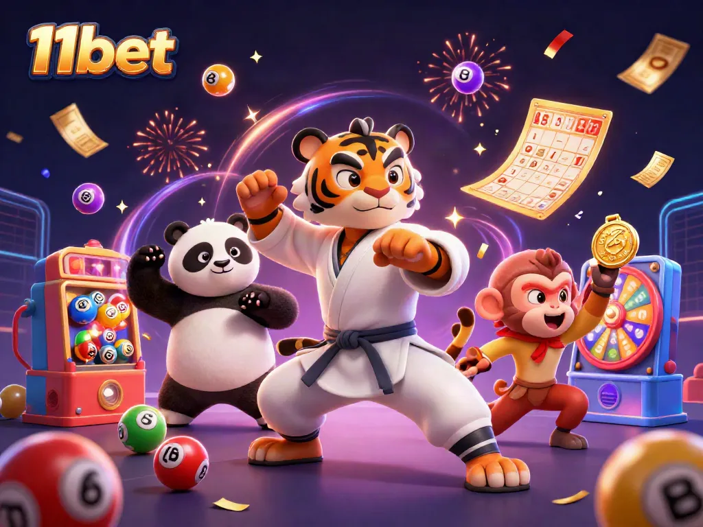 Engage with vibrant casino fun at 11bet featuring kung fu tiger, panda disciple, and monkey student.