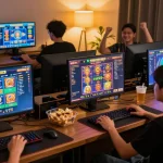 Players immersed in slot gacor online gaming with vibrant graphics and engaging atmosphere.