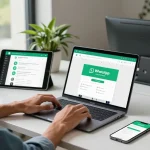 WhatsApp下載 on a modern tech workspace with devices and apps displayed