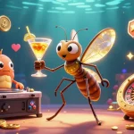 Experience the excitement of tr88 with a vibrant casino scene featuring a lively mascot, DJ, and golden roulette.