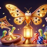 Engage with the vibrant world of DA88 in this dynamic digital casino illustration with golden motifs.