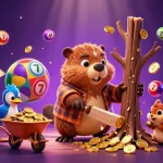 Engage with lucky88's vibrant 3D casino scene featuring animated characters joyfully collecting coins amidst colorful gambling elements.