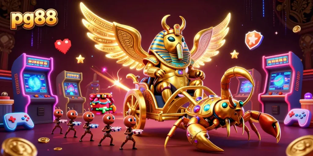 Experience winning thrills with pg88's vibrant gaming scene featuring bold, colorful characters and casino elements.