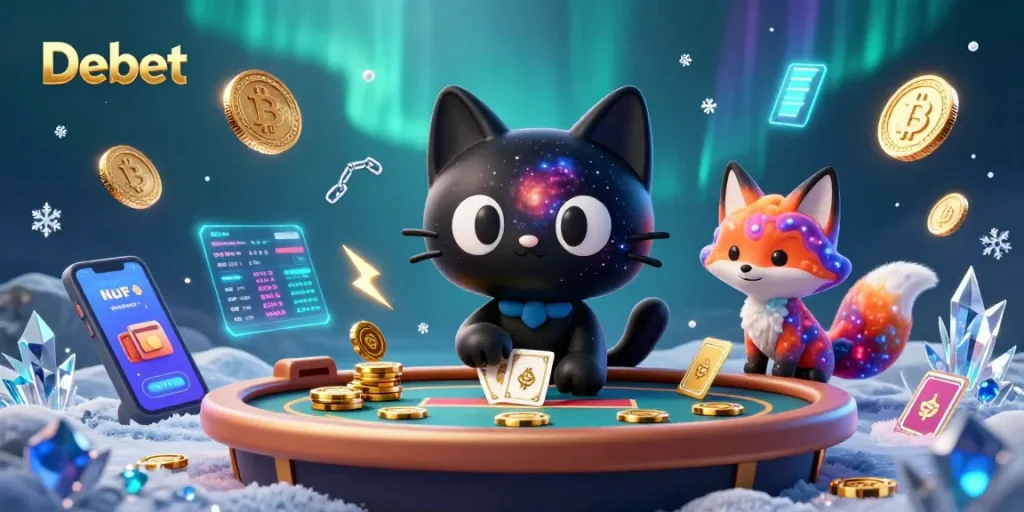 Join the cosmic fun at Debet, where a black hole cat and nebula fox bring excitement to the casino!