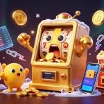 Catch the excitement at SV88 as a golden slot machine hits the jackpot amidst cheering companions and crypto-themed elements.